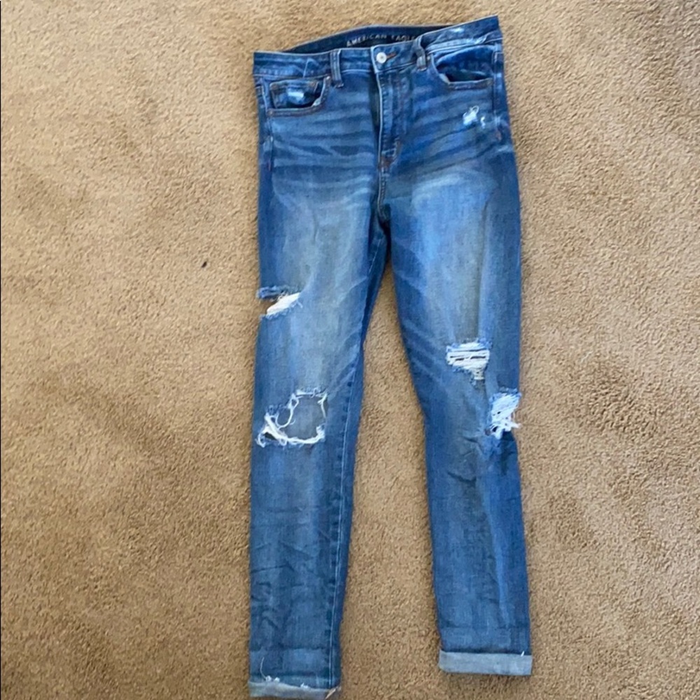 American Eagle distressed skinny blue jeans sz 10